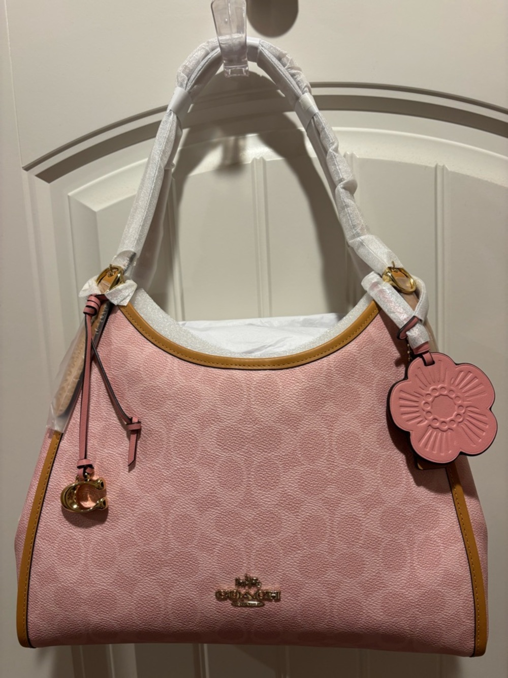 Coach Erin Shoulder Bag In Signature Canvas with Charms | Gold/Powder Pink CEL13